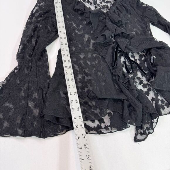 Boston Proper Cardigan Women  Whimsigoth Bell Sleeve Lace Sheer Vampy Ruffles - Picture 5 of 11